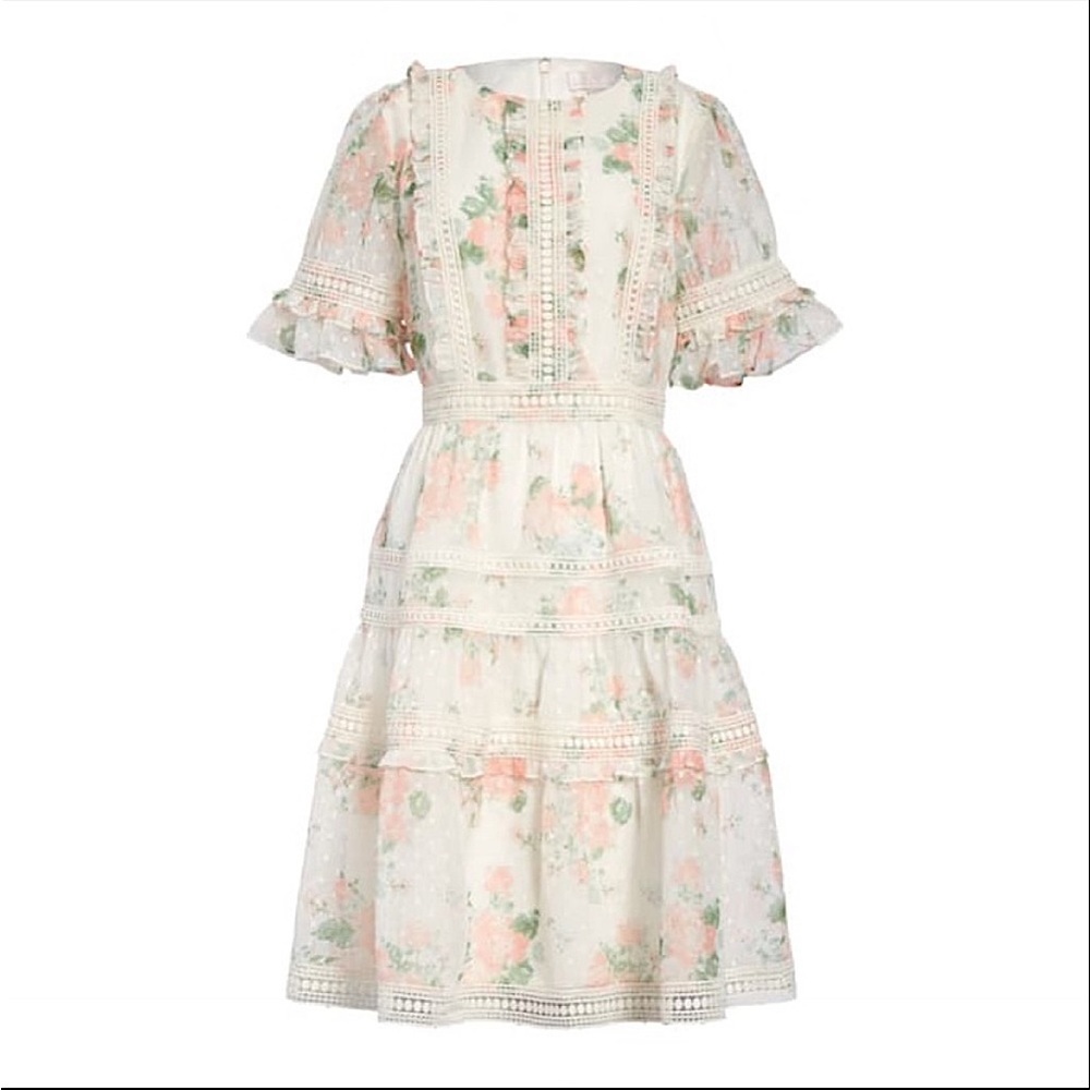 RACHEL PARCELL Mixed Lace Fit & Flare Dress Ivory L
